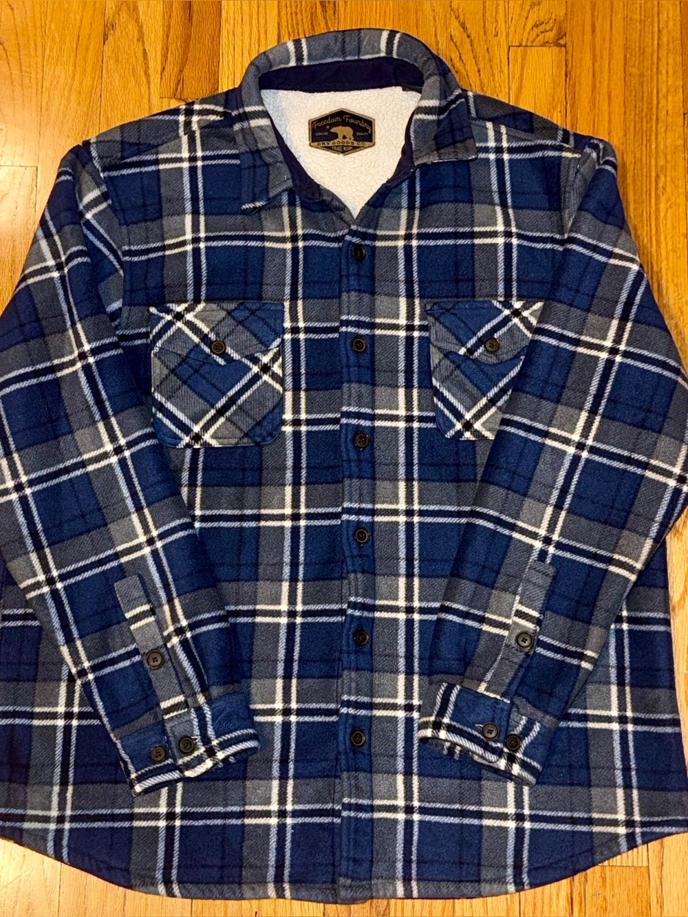 Freedom Foundry Blue Plaid Sherpa-Lined Button-Up Shirt Jacket